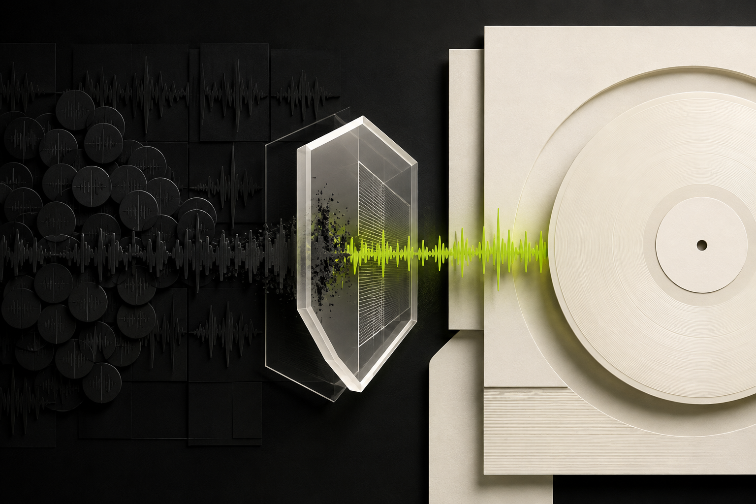 Filtro trasparente che blocca impulsi artificiali e protegge un disco musicale